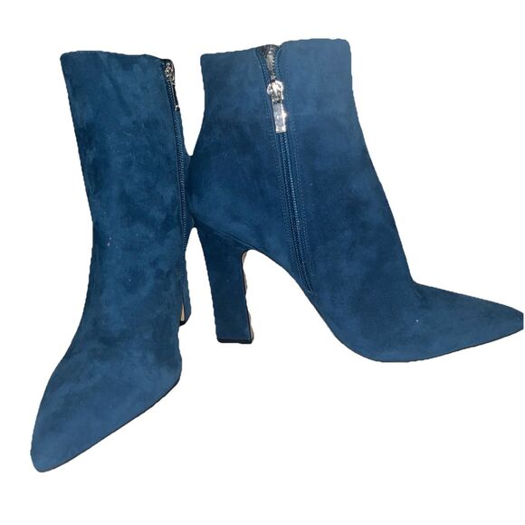 Marc Fisher Ltd Blue Suede Pointed Toe High Heel Ankle Boot Women's Size 10 - Picture 1 of 10
